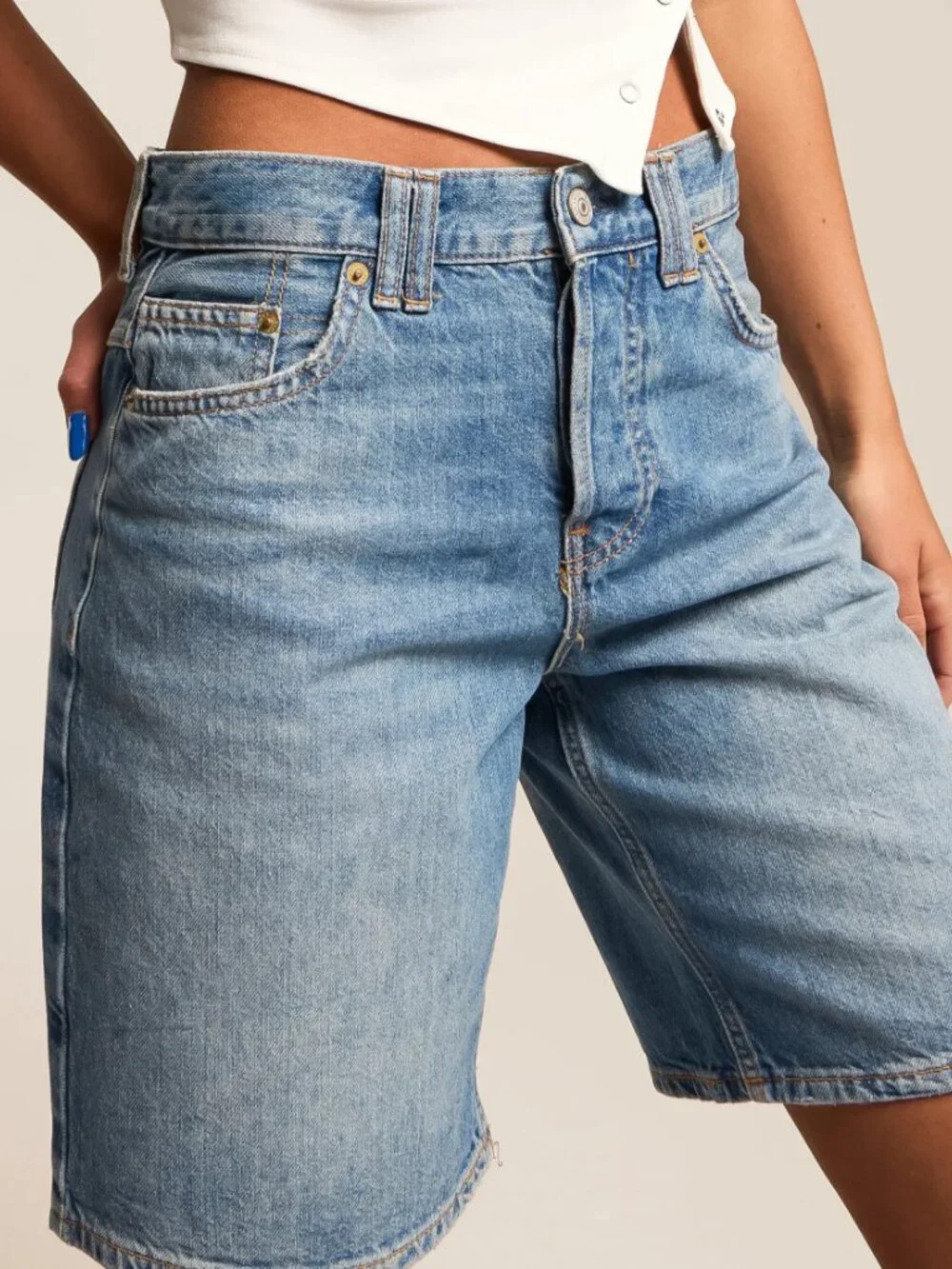 FREE PEOPLE Montana Short Long Denim Shorts Baggy Loose Bermuda Light Wash sz 27